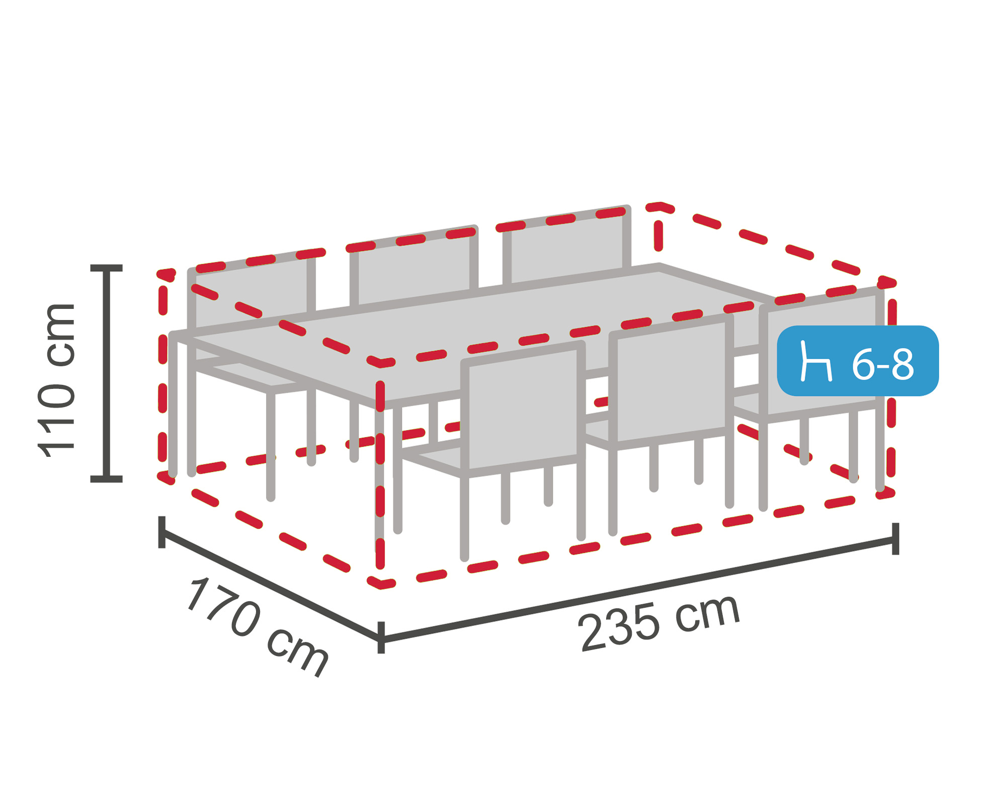 LC Garden Schutzhülle für Dining Sets M grau 235x170x110cm