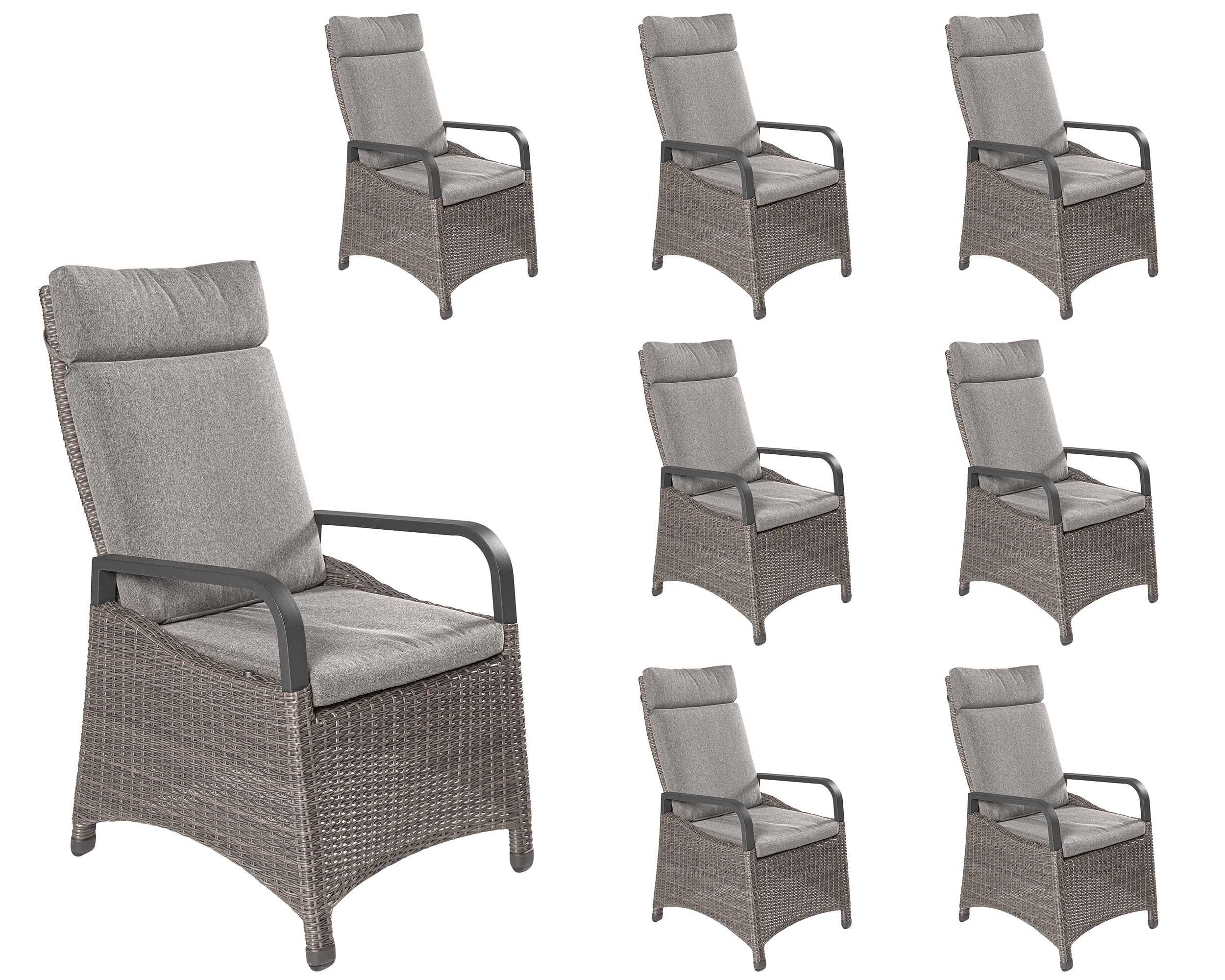 LC Garden 8er Set »Komido« Positionsstühle omega braun 61x59x110cm aus handgeflochtenem Polyrattan inkl. Sitzkissen