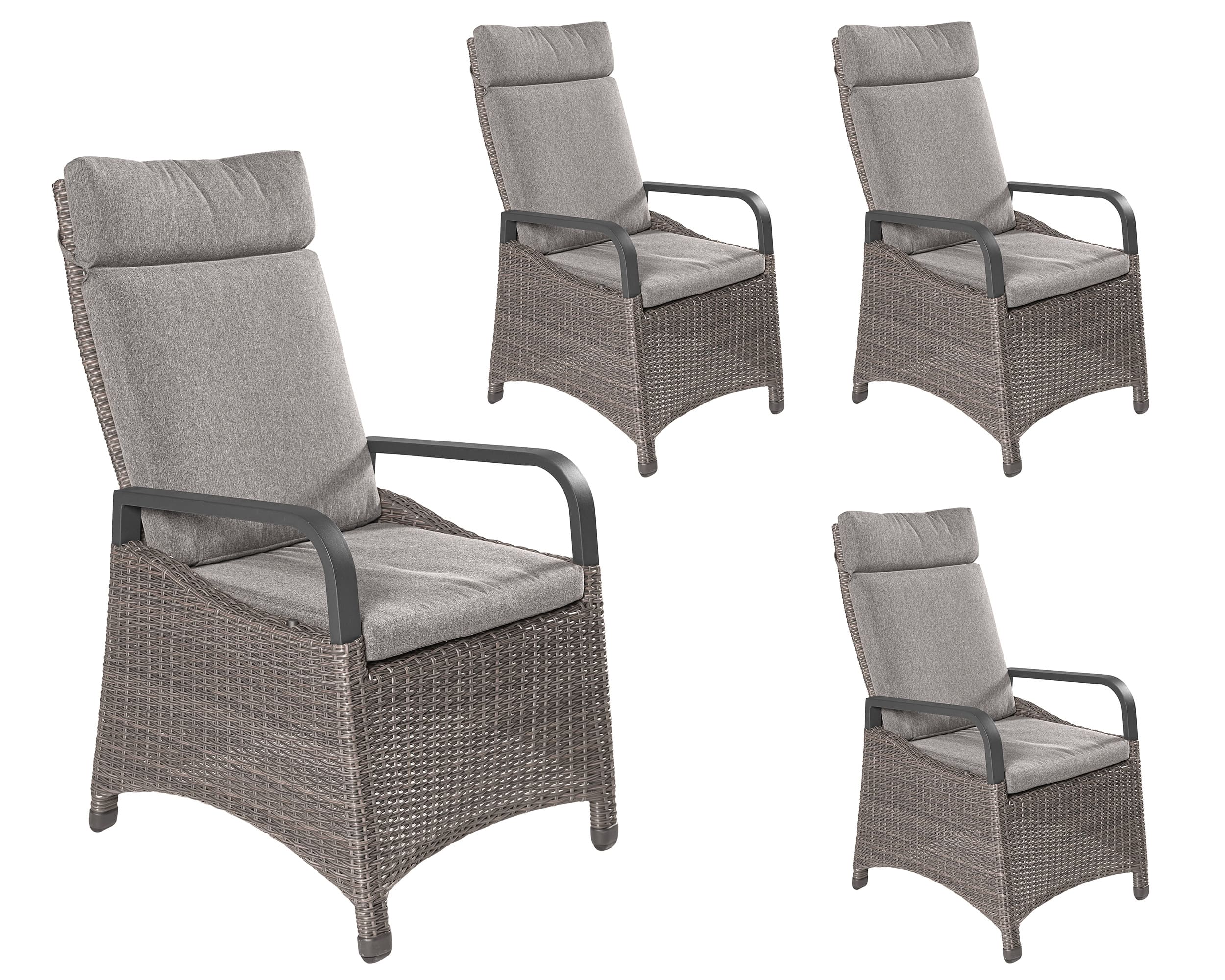 LC Garden 4er Set »Komido« Positionsstühle omega braun 61x59x110cm aus handgeflochtenem Polyrattan inkl. Sitzkissen