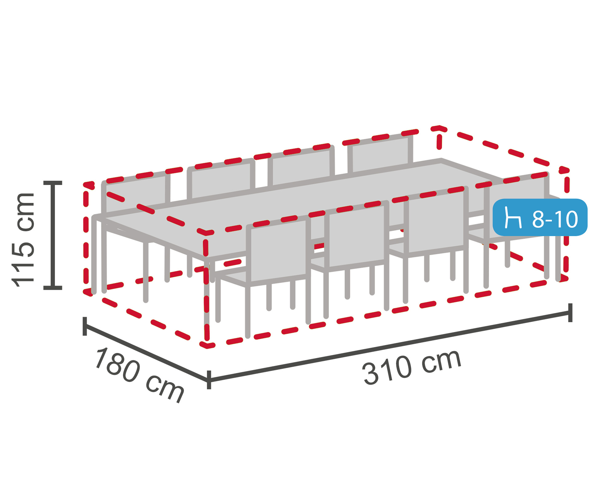 LC Garden Schutzhülle für Dining Sets L grau 310x180x115cm