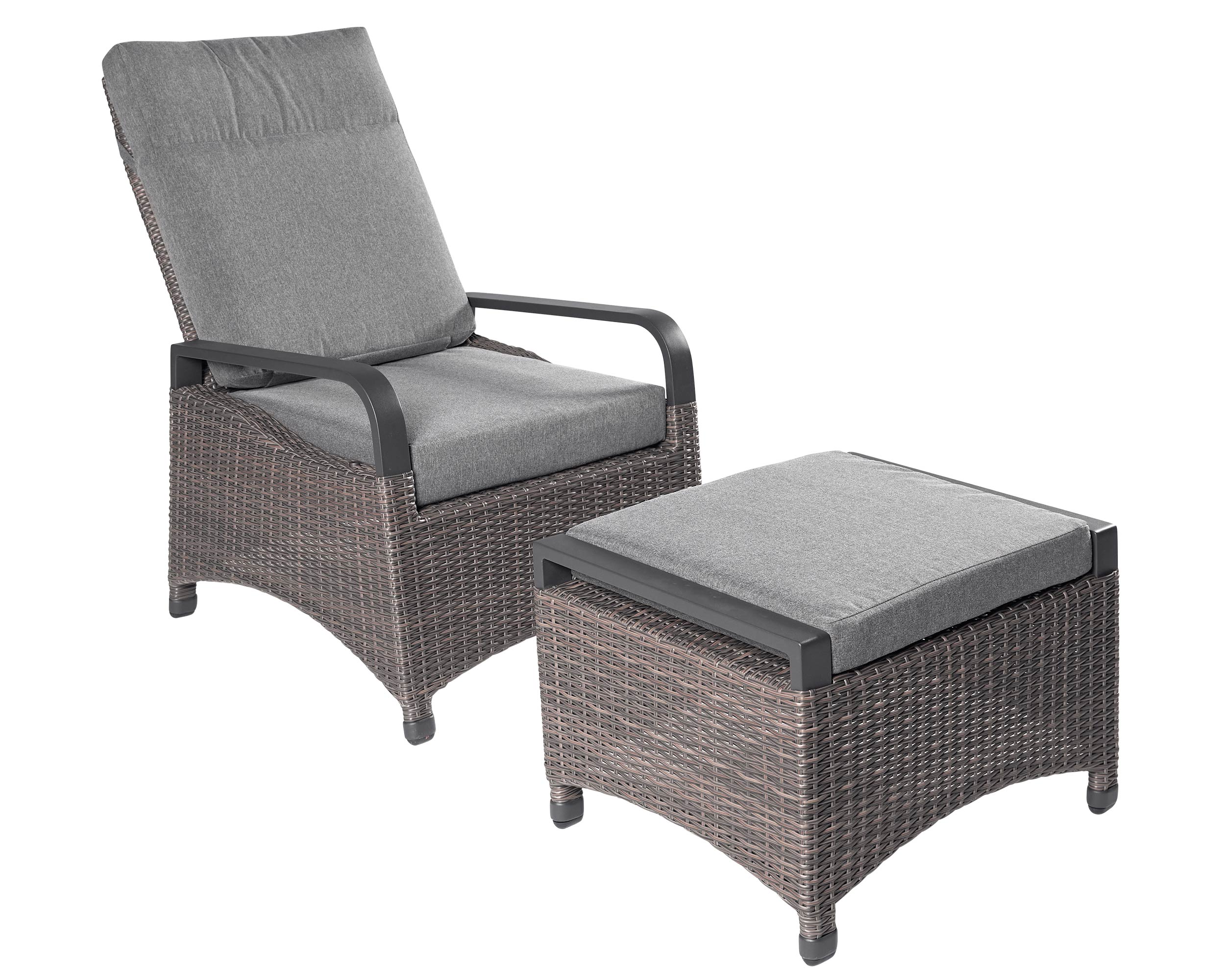 LC Garden Set »Komido« Gartensessel + Living Hocker omega braun 88x67x105cm aus handgeflochtenem Polyrattan inkl. Sitzkissen