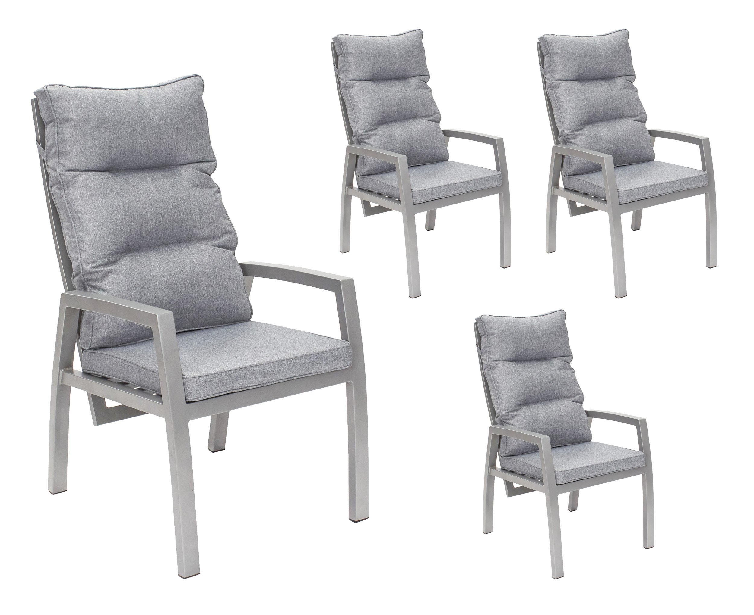 LC Garden »Bondino« Dining 4er Set Positionsstuhl Verstellsessel silber-eckig