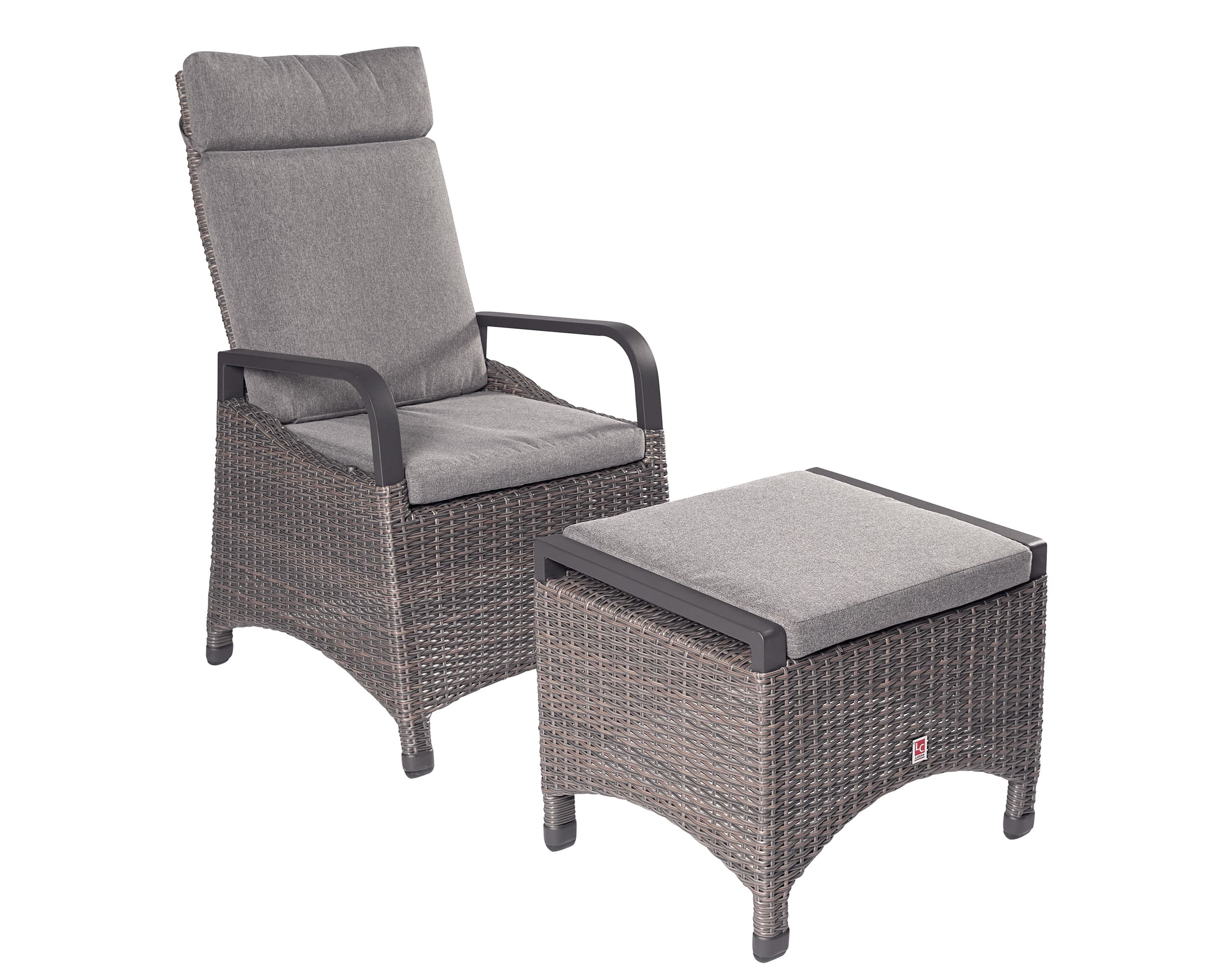 LC Garden Set »Komido« Positionsstuhl + Dining Hocker omega braun 61x59x110cm aus handgeflochtenem Polyrattan inkl. Sitzkissen