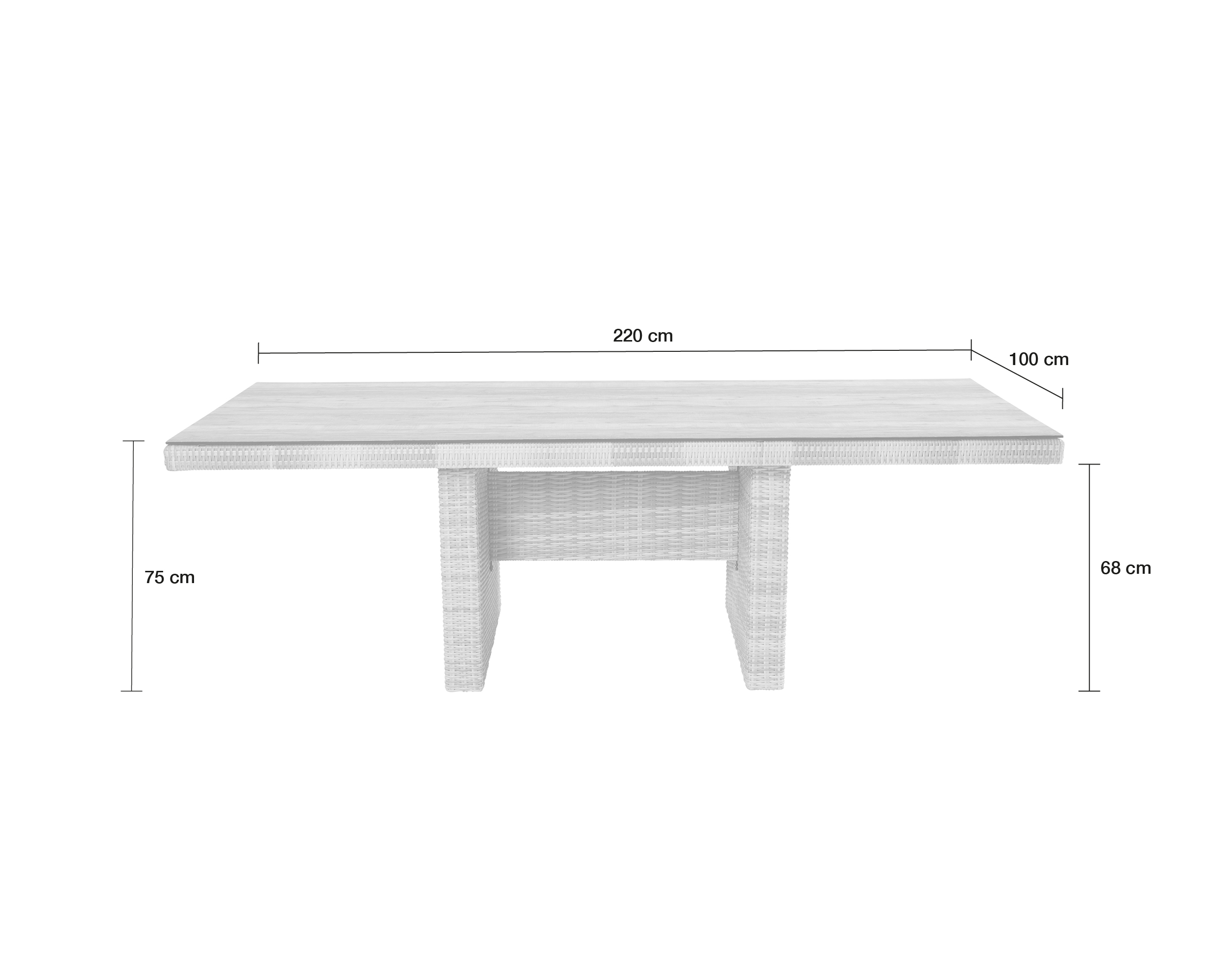 LC Garden »Parma« Dining Wangentisch Gartentisch 220x100cm Glas- Keramik weiß-grau