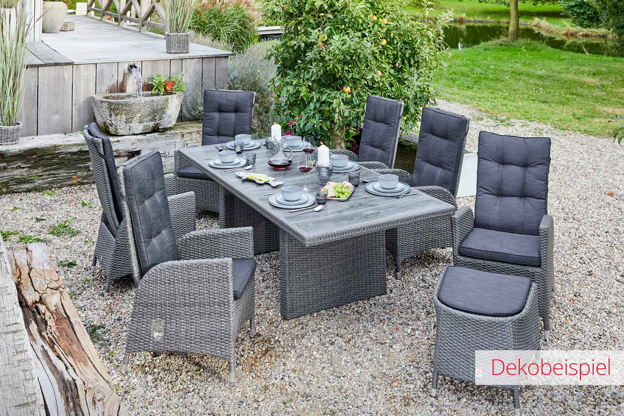 LC Garden »Barcelona« Dining Liegesessel Set mit Hocker grau-mix