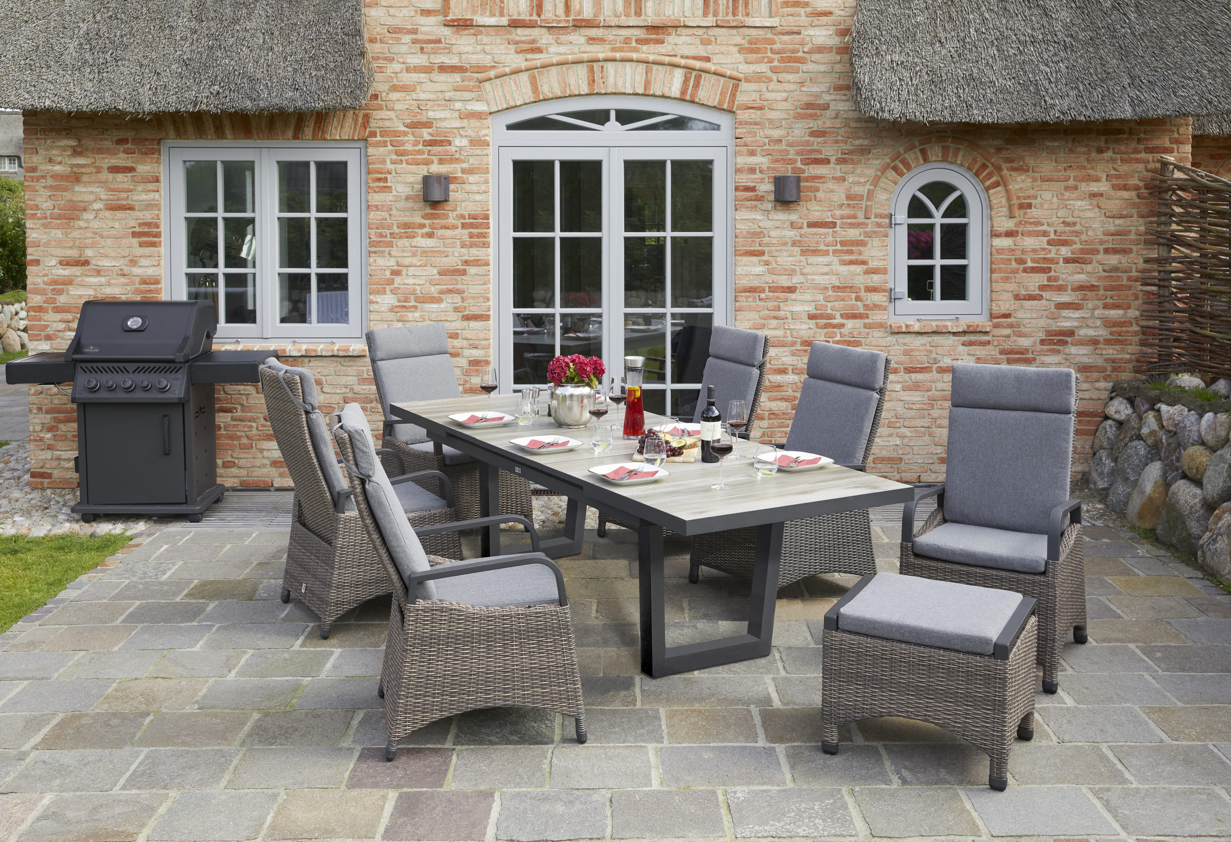 LC Garden »Komido« Dining Set V omega braun Garten Sitzgruppe aus handgeflochtenem Polyrattan inkl. Sitzkissen