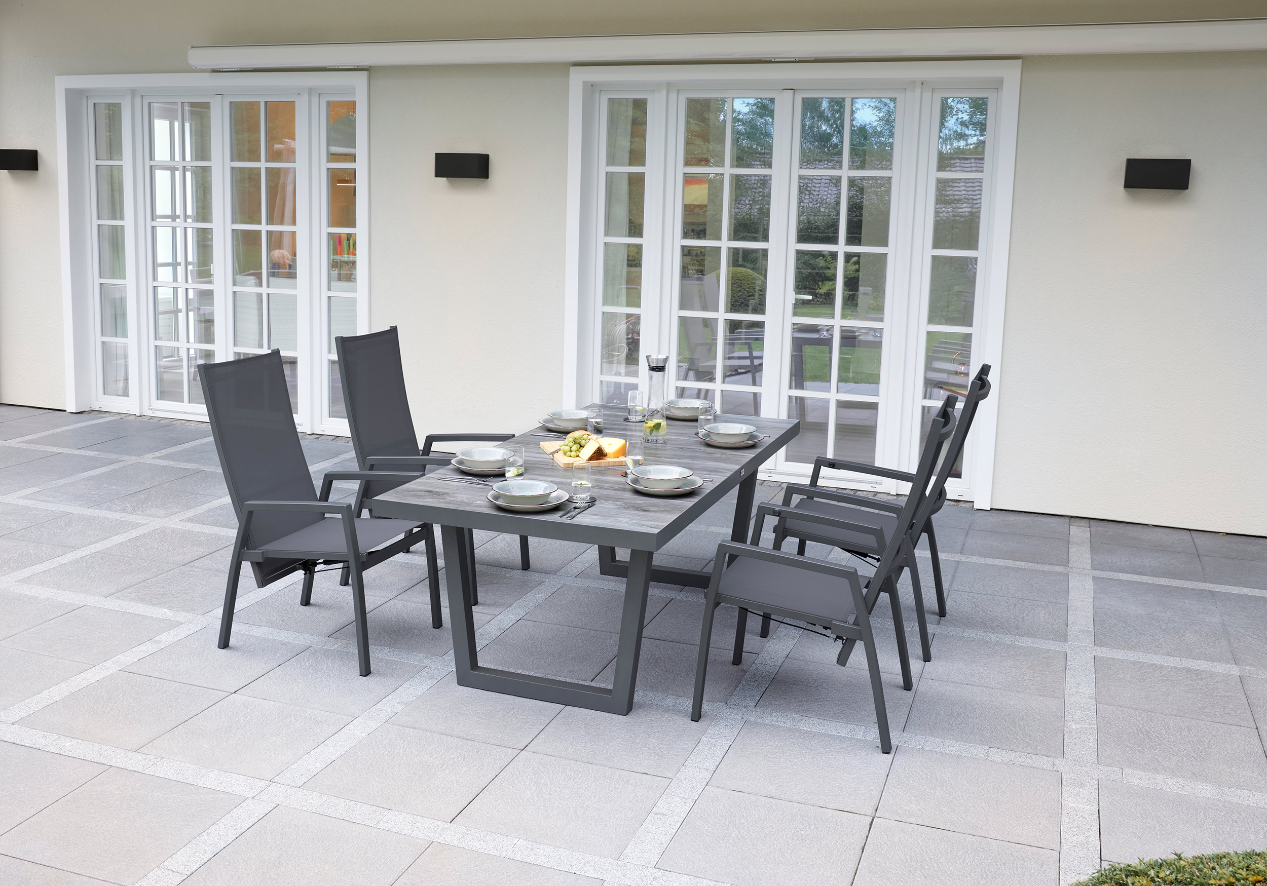 LC Garden »Bondino« Dining 8er Set Positionsstuhl Verstellsessel Textilien grau