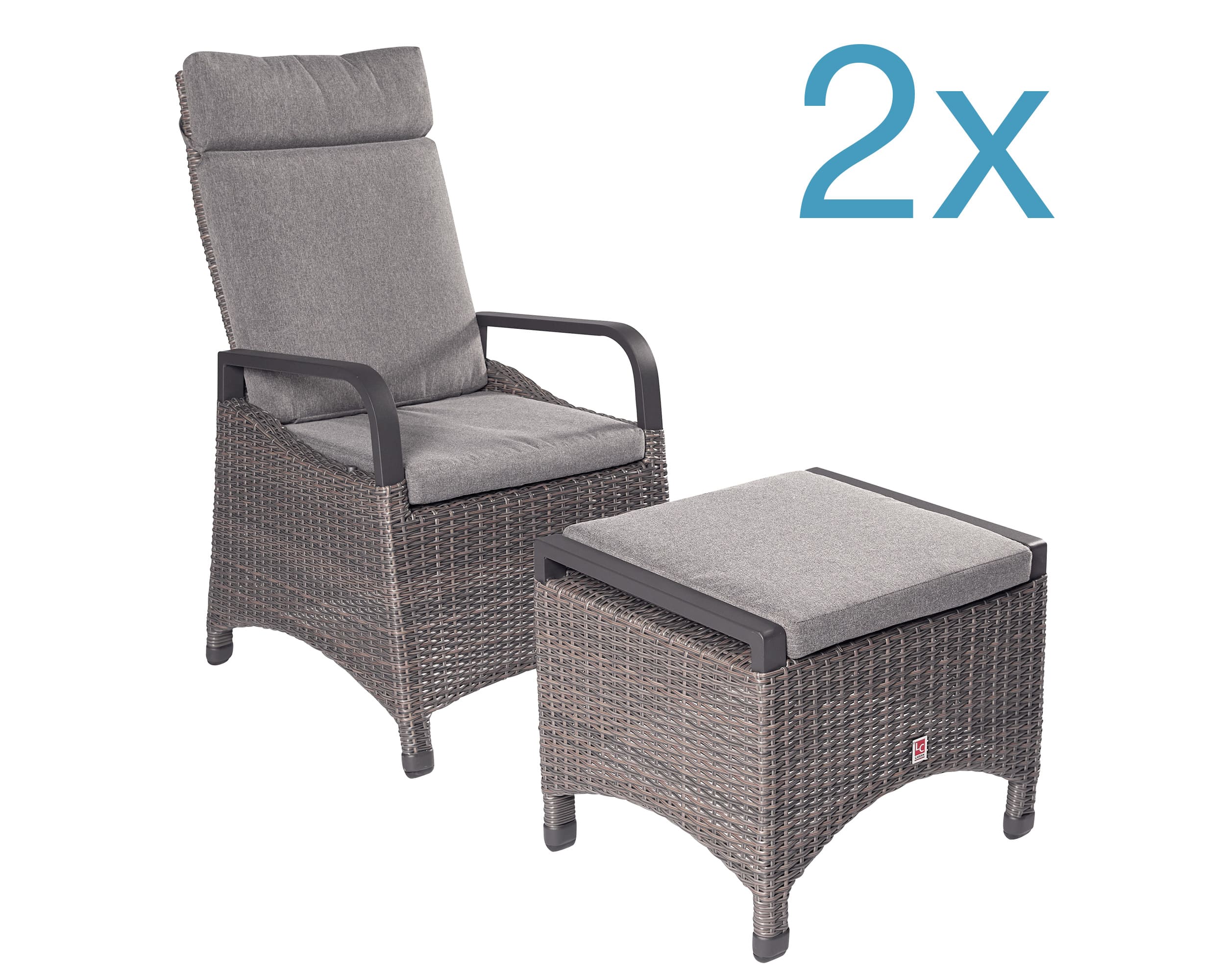 LC Garden 2er Set »Komido« Positionsstühl + Dining Hocker omega braun 61x59x110cm aus handgeflochtenem Polyrattan inkl. Sitzkissen