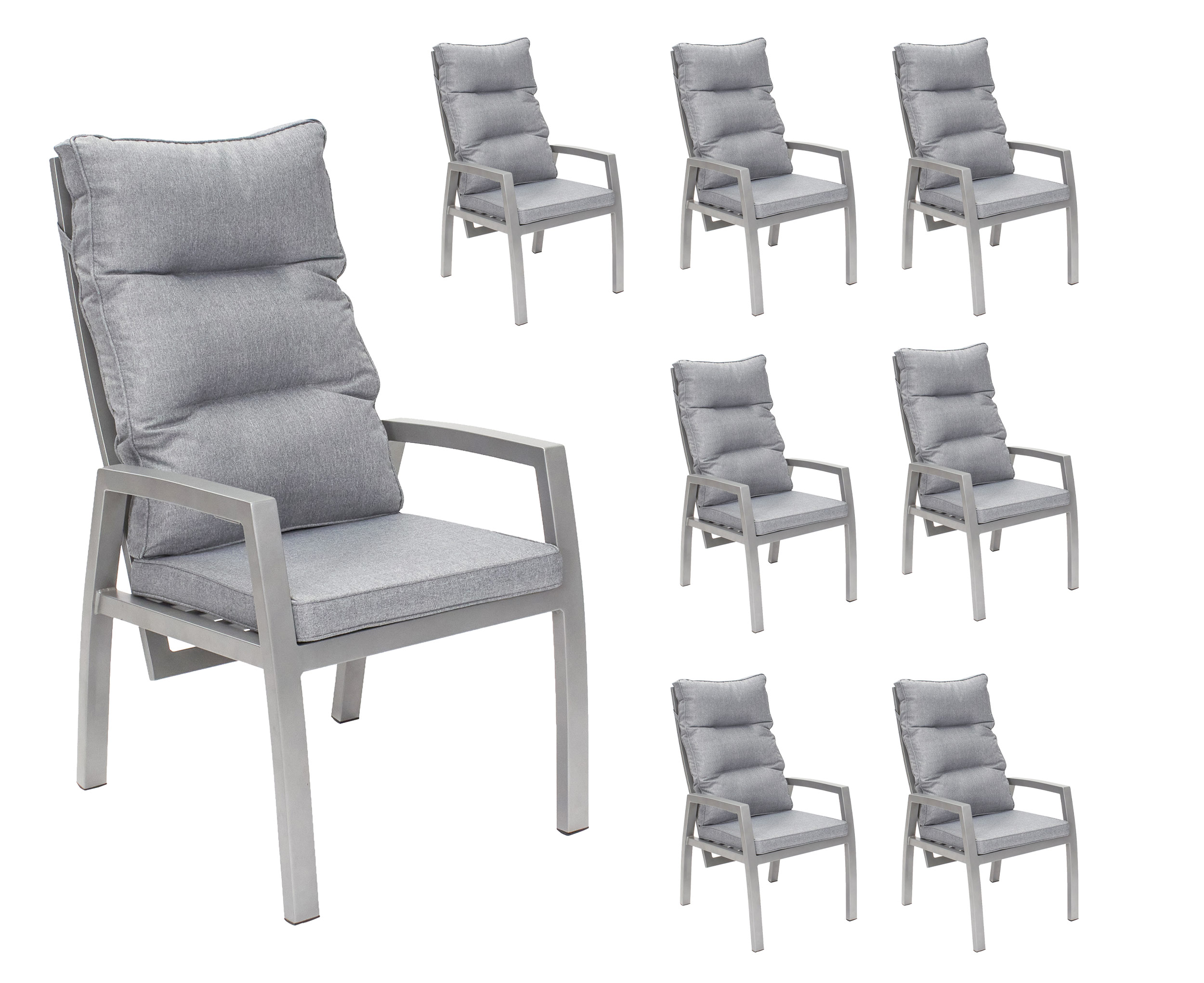 LC Garden »Bondino« Dining 8er Set Positionsstuhl Verstellsessel silber-eckig