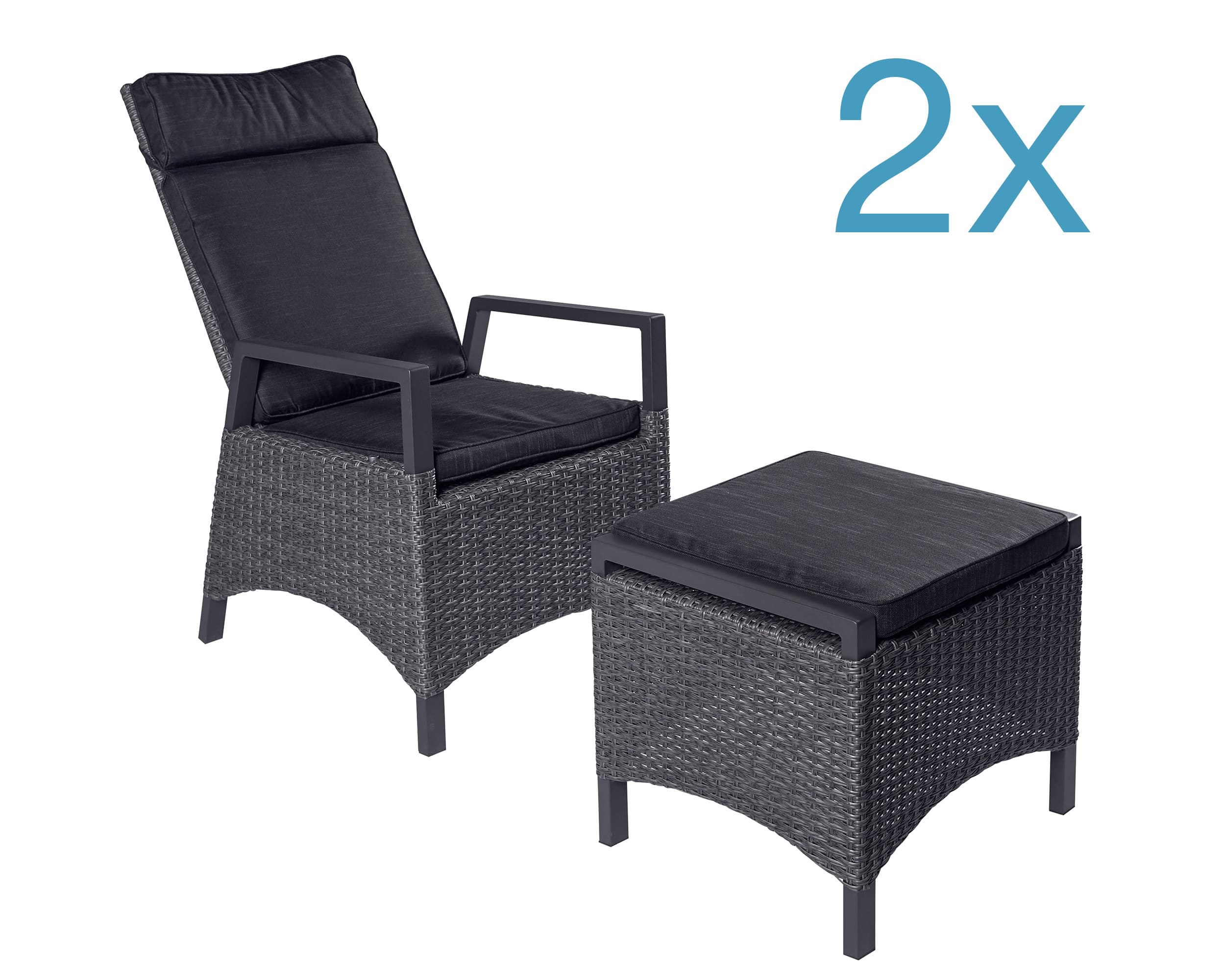 2x LC Garden »Keramo« Dining Positionsstuhl + Hocker inkl. Kissen grau