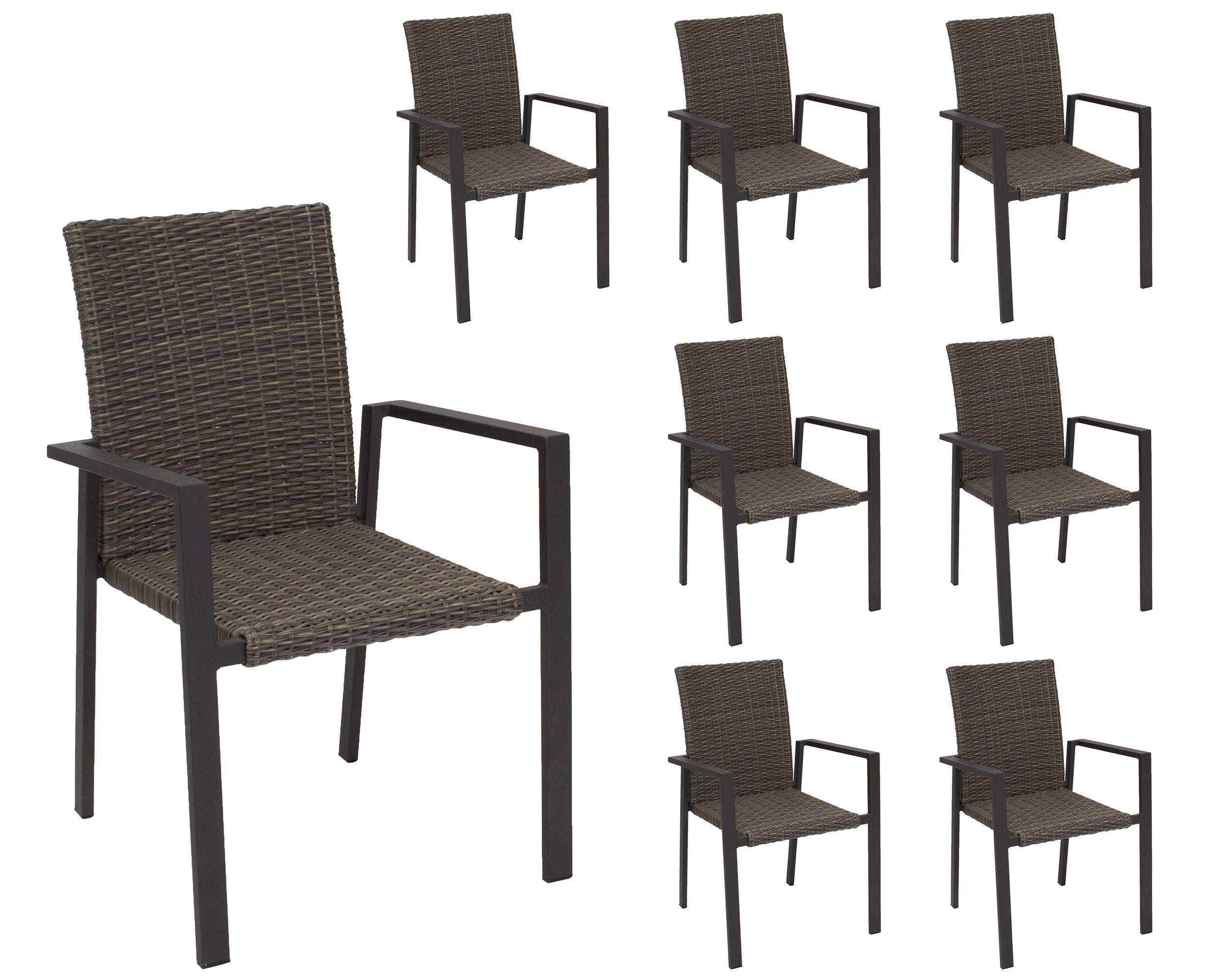 LC Garden 8er Set »Komido« Stapelstühle omega braun 60x57x88cm stapelbare Armlehnstühle aus handgeflochtenem Polyrattan