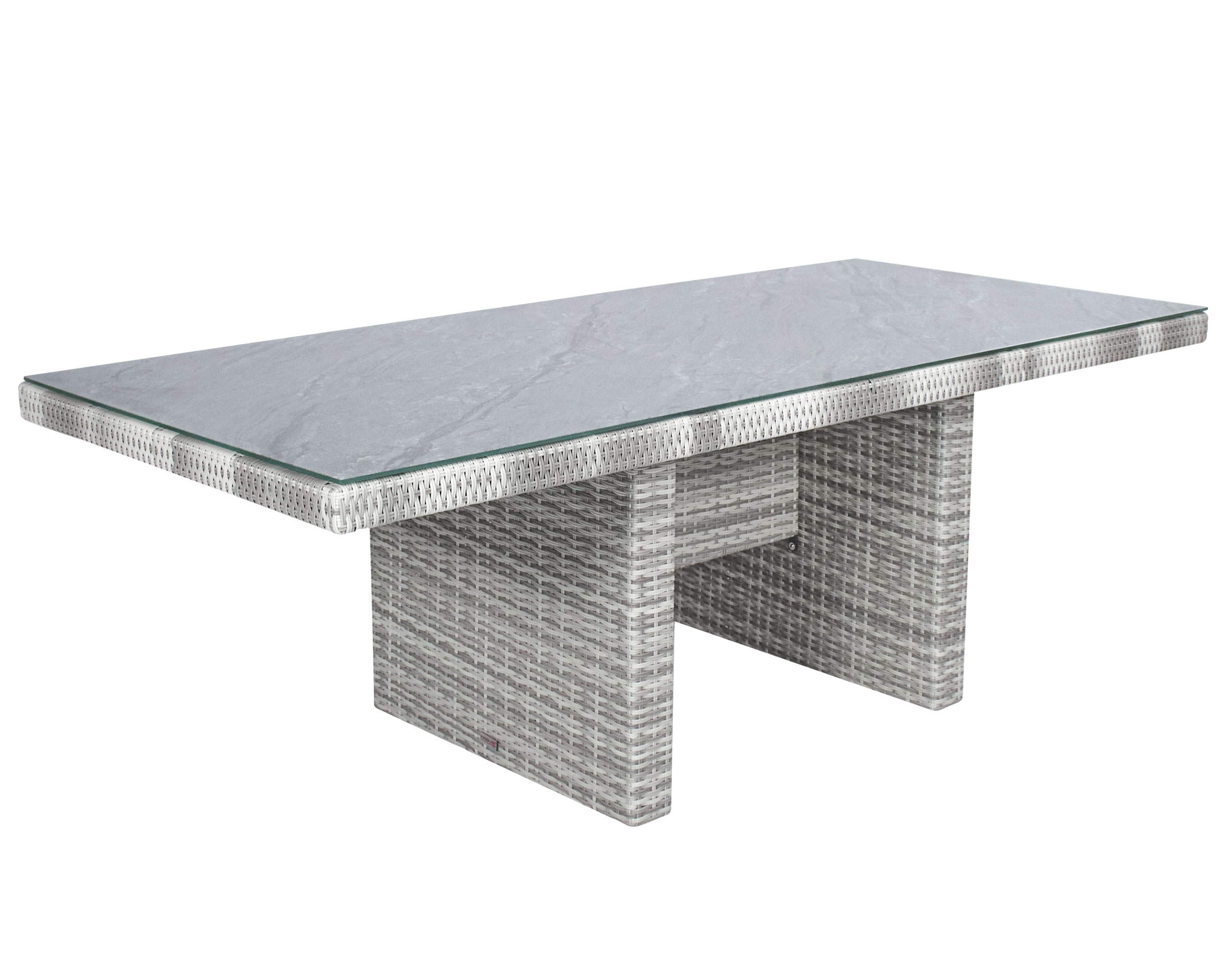 LC Garden »Parma« Dining Wangentisch Gartentisch 220x100cm Glas- Keramik weiß-grau